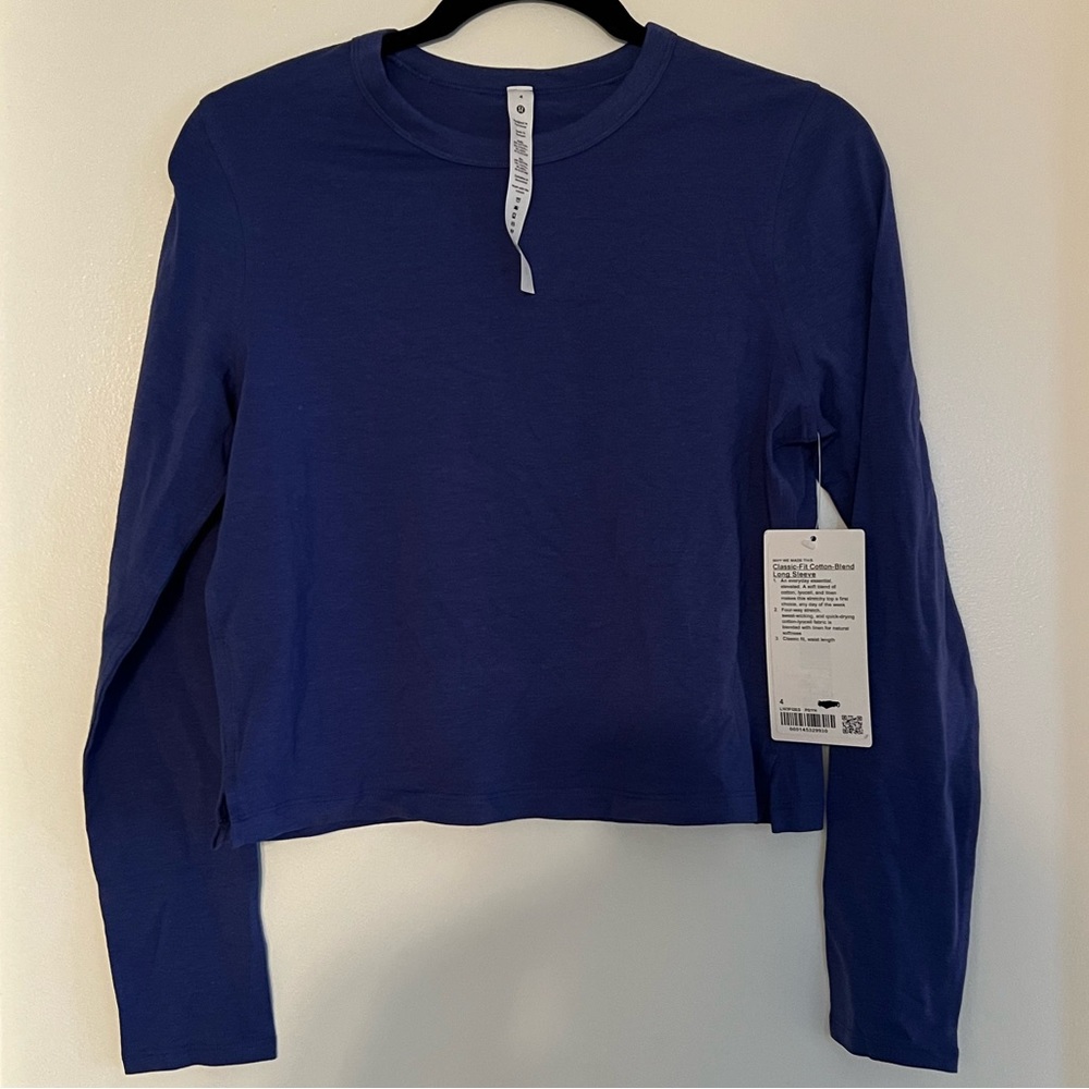 Lulu lemon classic fit cotton blend long sleeve in royal blue